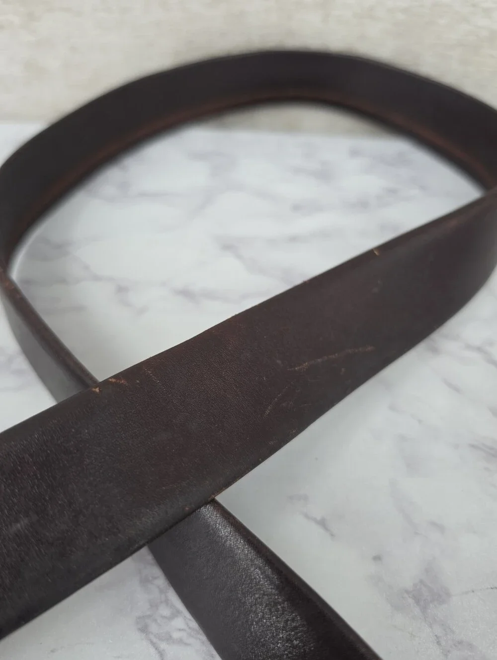 Vintage Men's Dark Brown Leather Belt with Gold Tone Buckle Full Grain Cowhide